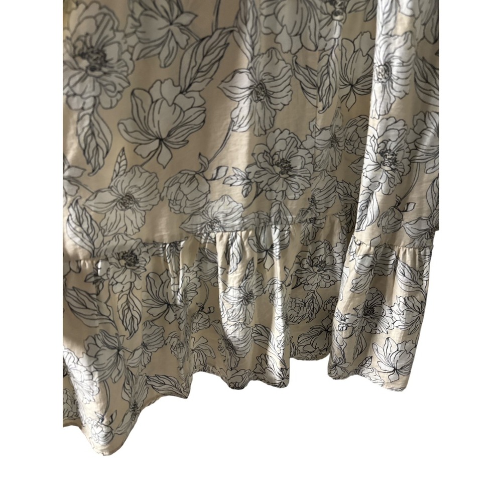 H&M Women's Tie Detail Midi Dress Light Beige Boho Floral Print Comfy Size XL - Picture 3 of 6